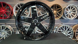 24" Inch Artis Booya Black Wheels Tire Package 24x10 Rims 305/35ZR24 Delinte DS8  Chevy Denali BP: 6x139.7 Financing Available DUBSandTIRES-Pines