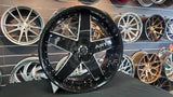 24" Inch Artis Booya Black Wheels Tire Package 24x10 Rims 305/35ZR24 Delinte DS8  Chevy Denali BP: 6x139.7 Financing Available DUBSandTIRES-Pines