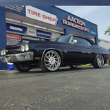 22" Inch Forgiato Direzione Brushed Silver Chrome Wheels 22x10.5 22x9 Rims Chevelle DUBSandTIRES-Pines