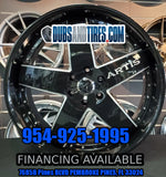 24" Inch Artis Booya Black Wheels Tire Package 24x10 Rims 305/35ZR24 Delinte DS8  Chevy Denali BP: 6x139.7 Financing Available DUBSandTIRES-Pines