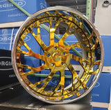 22 Inch Forgiato Syncro Gold Face Chrome Lip Wheels 22 Staggered Custom Rims Old School BP: 5x120.7 / 5x4.75 DUBSandTIRES-Pines