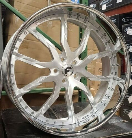 24" Inch Forgiato Formata Brushed Face Chrome Lip Rims 24x9 & 24x10 Staggered Wheels 5x120.7 / 5x4.75 Small Bolt Pattern GM Chevy