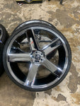 26" Inch Staggered 26x9 & 26x10 DUB Baller S115 Chrome Wheels Rim & Tire Package