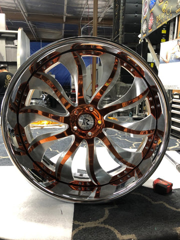 24" Rucci Chopper Wheels Brushed Chrome Two Paint RIMS Staggered 24x9(Front) 24x12(Rear) Impala Custom Wheels