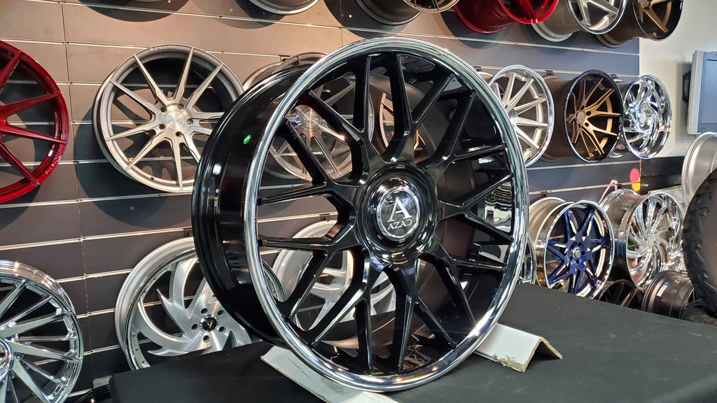 24 Inch Azad AZV02 Gloss Black Chrome Lip Wheels Staggered 24x9, 24x10 ...