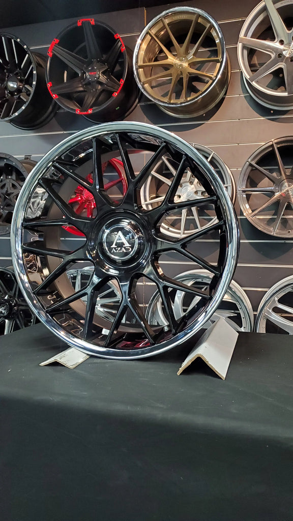 24 Inch Azad AZV02 Gloss Black Chrome Lip Wheels Staggered 24x9, 24x10 ...