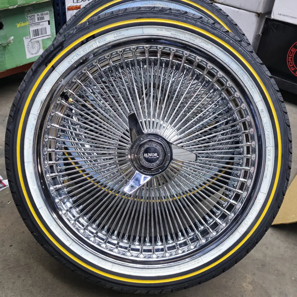 20 Inch Offset Wire Rims 20 Inch Luxor 150 Spoke Chrome Wire Wheels Chrome Rims 20x8 245/40R20 ...