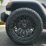 22 Inch Vortek Wheels VRP-503 Gloss Black Jeep Wrangler Rims 22x10 33x12.50R22 Venom Power Rugged Trail Tires