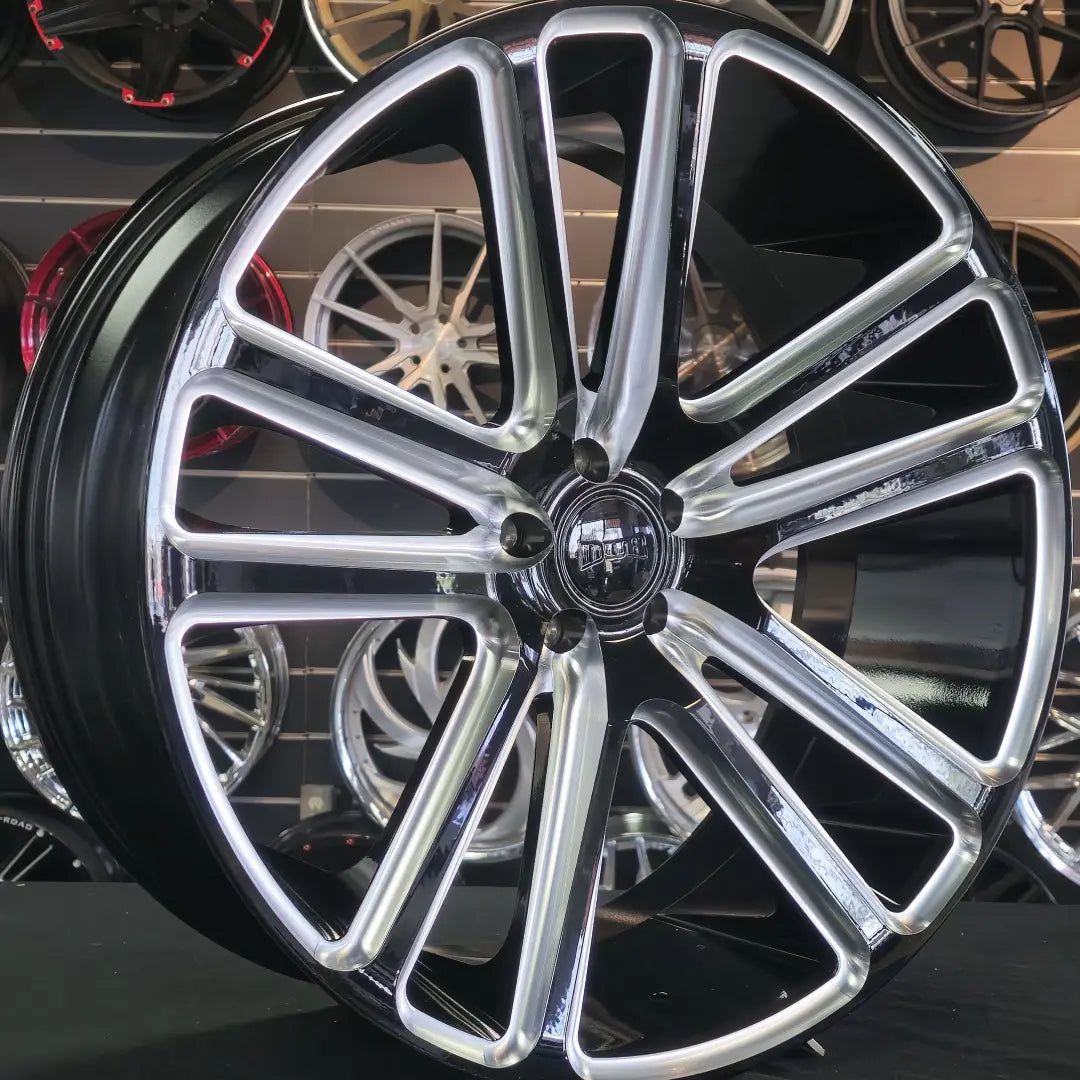 24 Inch Dub Flex Gloss Black Milled Wheels 24x10 Rims 5x115 20mm+ Dodg ...