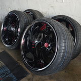 24" Rucci Trapstar Black Face Red Outline & Red Rivets Chrome Lip Wheels RIMS 24x9, 24x14  BP:5x127 1996 Chevy Truck