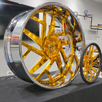 26" Rucci Stunna  Liquid Gold Chrome Lip Wheels Staggered 26x9 26x10  Lexani LX Thirty tires 1975 Chevy Caprice