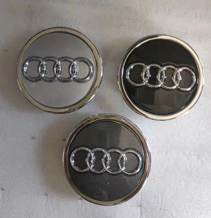 4 Audi Floating Center Caps Black & Chrome 69 60 61mm