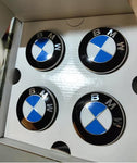 4 BMW Floating Center Caps White & Blue 65mm