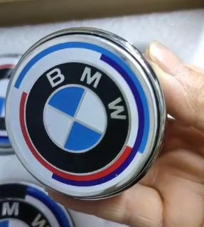 4 BMW Floating Center Caps White & Blue & Red 56mm