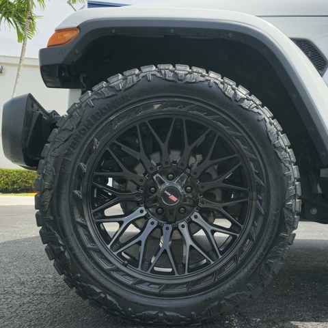 22" Vortek VRP-503 Gloss Black Wheels RIMS 22x10 Wheels BP:5x127 Jeep Wrangler 33x12.50R22 Venom Power Tires