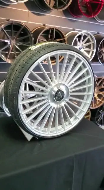 24 Inch Azad AZ25 Brushed Silver Wheels 24x9 Rims BMW 535I 255/25ZR24 ...