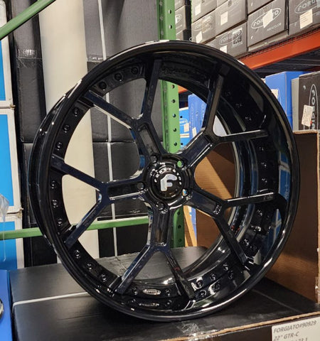 24 Inch 24x9 and 24x10 Forgiatio 926 Wheels Gloss Black Rims BP:5x127 Chevy Impala Fastback