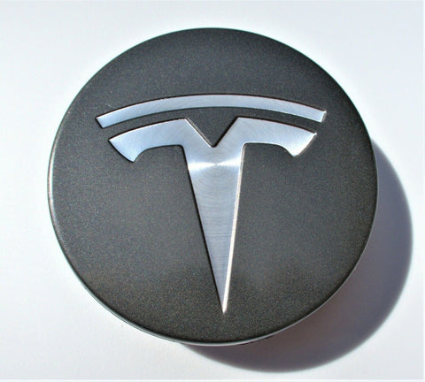 Tesla Floating Center Caps Gray Chrome 5 Leg — QTY 4