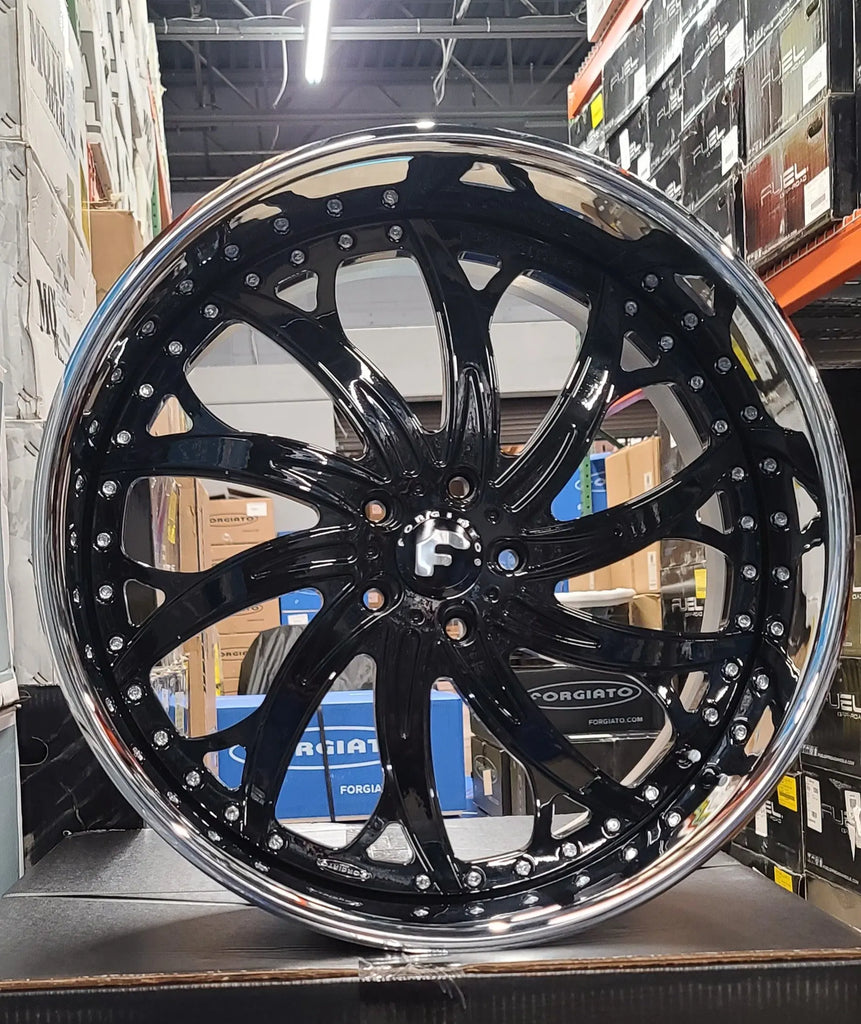 22 Inch Forgiato C2C-2 Black Face Chrome Lip Wheels 22 Staggered Custo ...