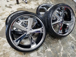 22" Inch Staggered 22x9 & 22x11 American Racing VN701 All Chrome Wheel & Tire Package