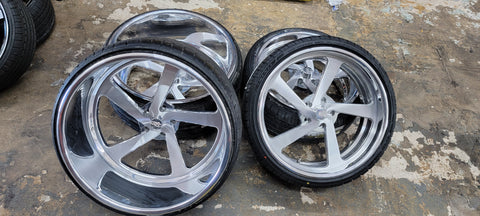 22" Inch Front & 24" Inch Rear Intro Twisted Rally Brushed Face w/ Polished Lip Wheels Rims & Tires