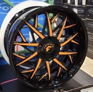 20/21" FORGIATO BLOCCO Wheels Gloss BLACK & Orange RIMS Staggered 20x9(Front) 21x12(Rear) CORVETTE C8