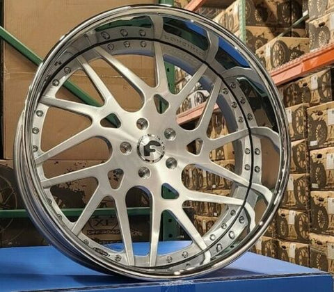 24" Inch Forgiato Maglia Twisted Brushed Face Chrome Lip Rims 24x9 & 24x10 Staggered Wheels 5x120.7 / 5x4.75 Small Bolt Pattern GM Chevy