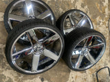 26" Inch Staggered 26x9 & 26x10 DUB Baller S115 Chrome Wheels Rim & Tire Package
