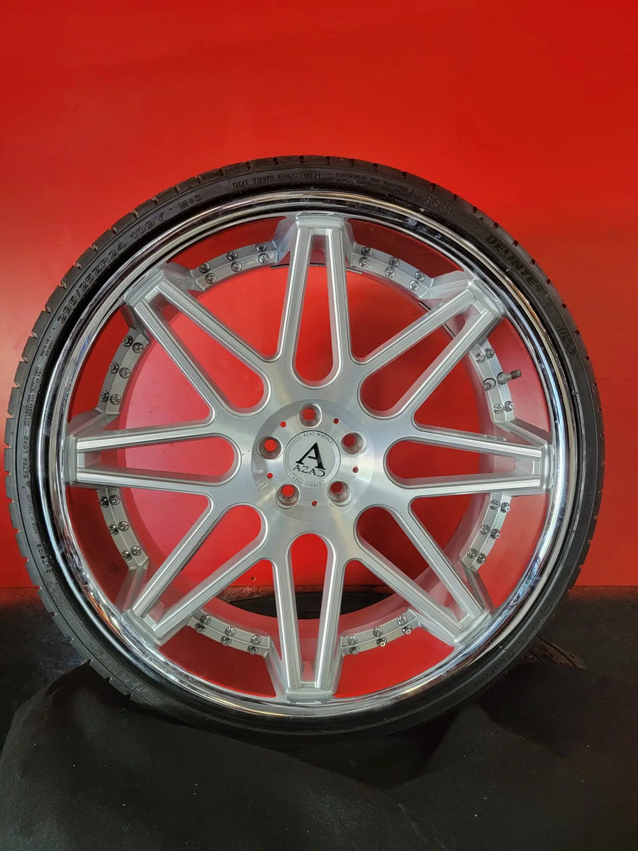 4-New 24 Inch Azad AZ77 Brushed Face Chrome Lip Wheels Staggered 24x9 ...