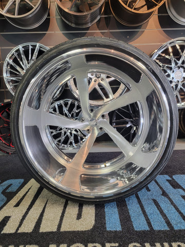 22" Intro Twisted Rally Brushed w/ Polished Wheels Staggered 22x9(Front) & 24x15(Rear) 265/35R  Chevy C-10