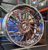 24" FORGIATO WHIPS Rose Chrome RIMS Staggered 24x9 (Front) 24x10 (Rear) Wheels CUTLASS CHEVELLE BUICK MONTE CARLO G BODY CHEVY