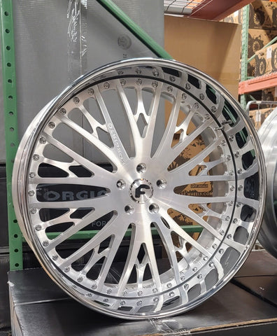 24" Inch Forgiato Cravatta Brushed Face Chrome Lip Rims 24x9 & 24x10 Staggered Wheels 5x120.7 / 5x4.75 Small Bolt Pattern GM Chevy